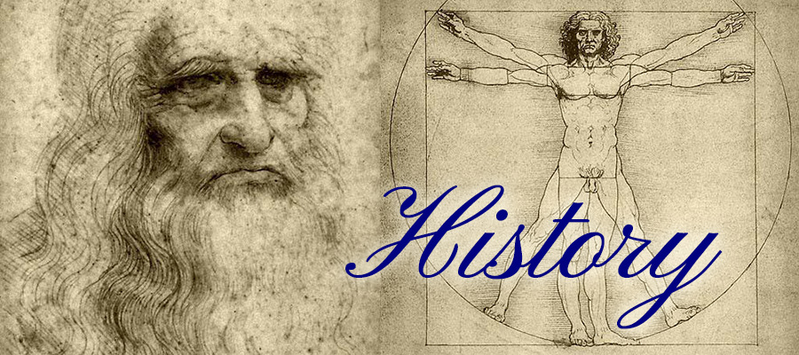 Renaissance portrait and Vitruvian man with "History