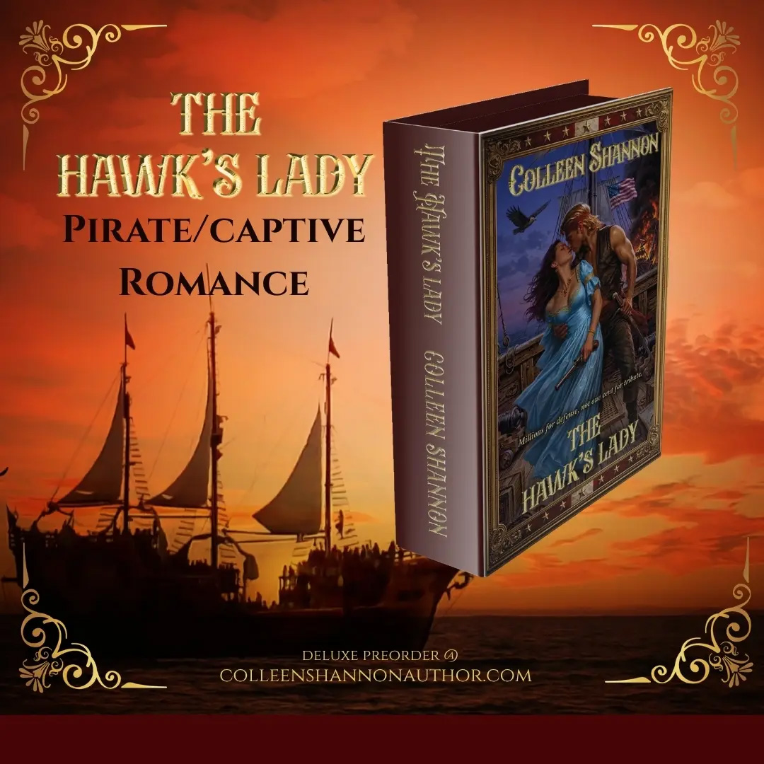 Image of the hardcover edition of The Hawk's Lady with a pirate ship